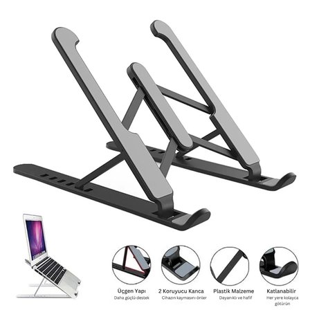 EtaShop Katlanabilir Ergonomik Laptop Standı  9",15.6"Notebook Tablet Uyumlu  Ayarlanabilir Yükseklik Siyah