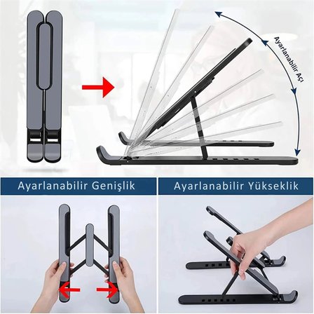 EtaShop Katlanabilir Ergonomik Laptop Standı  9",15.6"Notebook Tablet Uyumlu  Ayarlanabilir Yükseklik Siyah