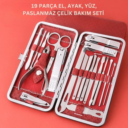 EtaShop 19 Parça Manikür Pedikür Seti  Paslanmaz Çelik El Ayak ve Yüz Tırnak Bakım Çantası