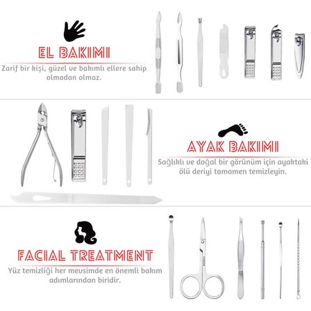 EtaShop 19 Parça Manikür Pedikür Seti  Paslanmaz Çelik El Ayak ve Yüz Tırnak Bakım Çantası