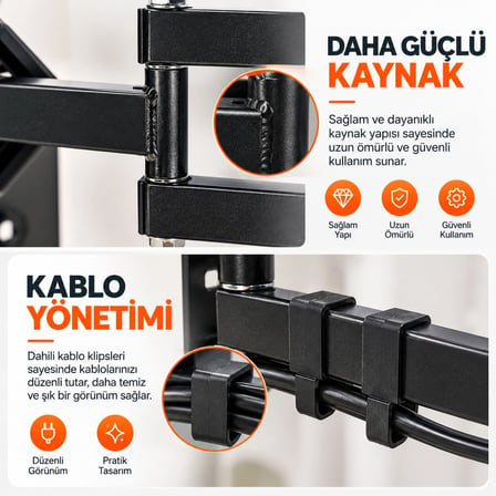 ShopyTech Hareketli 32"-55" TV Monitör Duvar Askı Aparatı 2 Kollu Tam Hareketli Max VESA 400x400 22 kg Taşıma Kapasiteli