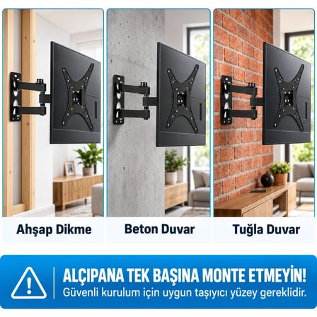ShopyTech Hareketli 32"-55" TV Monitör Duvar Askı Aparatı 2 Kollu Tam Hareketli Max VESA 400x400 22 kg Taşıma Kapasiteli