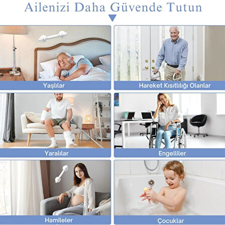 ShopyTech Vantuzlu Banyo Tutunma Barı Kaymaz Duş Tutma Kolu Emniyet El Rayı Yaşlı Çocuk Hamile Engelliler İçin Hareket Destek Kolu 35 cm