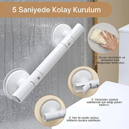 ShopyTech Vantuzlu Banyo Tutunma Barı Kaymaz Duş Tutma Kolu Emniyet El Rayı Yaşlı Çocuk Hamile Engelliler İçin Hareket Destek Kolu 35 cm