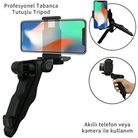 ShopyTech 5i 1 Arada Mikrofonlu LED Işıklı Vlog Kiti Tabanca Tutuşlu Masaüstü Tripod & Selfie Stick|Telefon/Kamera Uyumlu