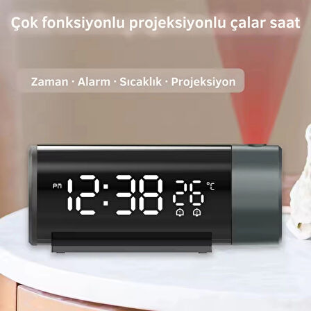 ShopyTech Projeksiyonlu Dijital Çalar Saat Çift Alarm Termometre 180° Döner Kırmızı Projeksiyon Otomatik Parlaklık USB Telefon Şarjı