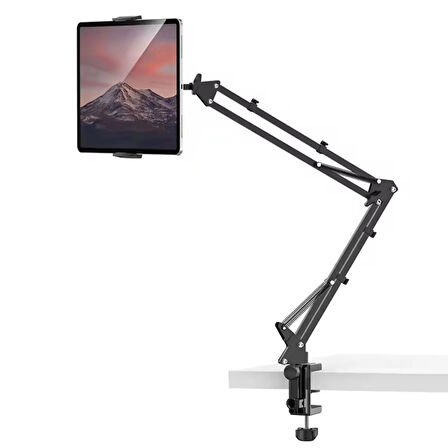 ShopyTech Metal 360° Uzun Kol Tablet/Telefon Standı Kelepçeli Masa/Yatak Başlığı Tutucu 6¨-12.9¨Uyumlu