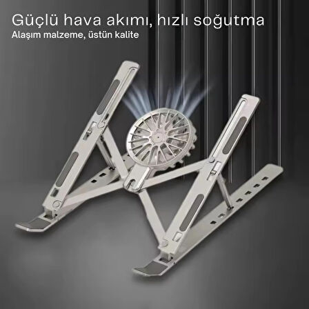 ShopyTech Fanlı Katlanır Laptop Notebook Standı 7 Kademeli Yükseklik Alüminyum Alaşım 16¨ inc Uyumlu