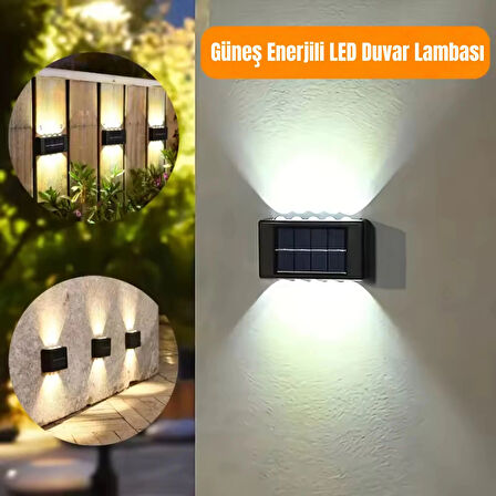 ShopyTech 12 LED Güneş Enerjili Çift Yönlü Duvar Lambası IP65 Otomatik Gece Aydınlatma Kablolamasız Montaj