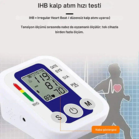 ShopyTech Akıllı Üst Kol Tansiyon Aleti IHB Düzensiz Nabız Uyarısı Tek Tuşla Otomatik Ölçüm Geniş LCD Ekran Çift Kullanıcı 99×99 Hafıza USB