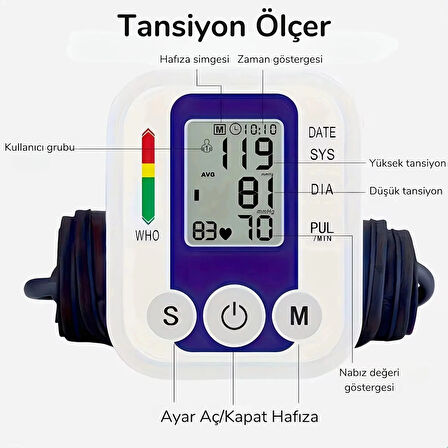 ShopyTech Akıllı Üst Kol Tansiyon Aleti IHB Düzensiz Nabız Uyarısı Tek Tuşla Otomatik Ölçüm Geniş LCD Ekran Çift Kullanıcı 99×99 Hafıza USB
