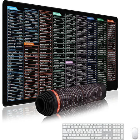 ShopyTech Excel Kısayol Mouse Pad 80×30 cm Büyük Boy Kaymaz Taban Su Geçirmez Dikişli Kenar Word/Excel/PPT Kısayol Rehberi