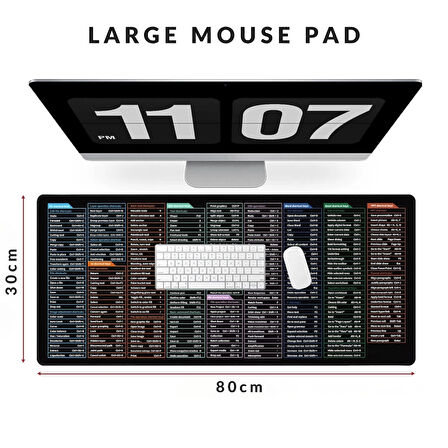 ShopyTech Excel Kısayol Mouse Pad 80×30 cm Büyük Boy Kaymaz Taban Su Geçirmez Dikişli Kenar Word/Excel/PPT Kısayol Rehberi