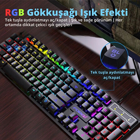 ShopyTech RGB Aydınlatmalı 104 Tuş Gaming Klavye USB 2.0 Mekanik Tuş Hissi FN Kısayolları