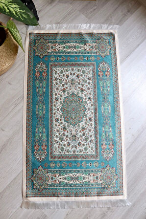 Turkuaz Renkli Ipeksi Keseli Seccade Seti S1001 Yeşil