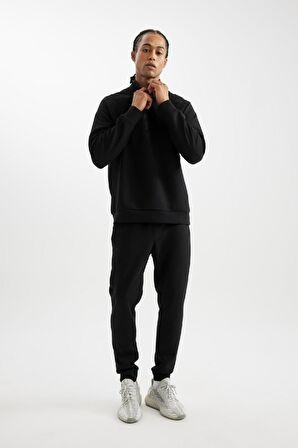 DeFactoFit Standart Fit Dik Yaka Yarım Fermuarlı Sporcu Sweatshirt D2363AX24AUBK81