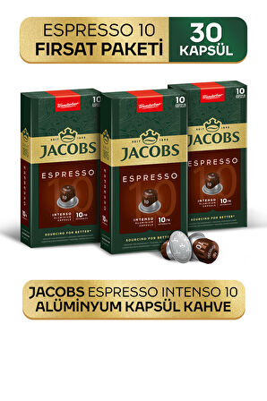 Jacobs Espresso 10 Intenso Nespresso Uyumlu Alüminyum Kapsül Kahve 10 Adet X 3 Paket