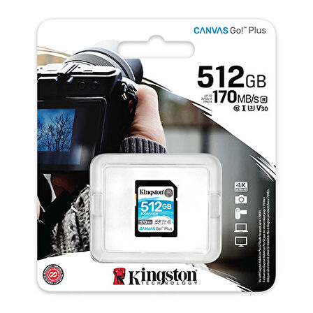 Kingston SDG3/512GB 512 GB 170 Mb/s Class 10 UHS-I U3 V30 Canvas Go+ SD Hafıza Kartı