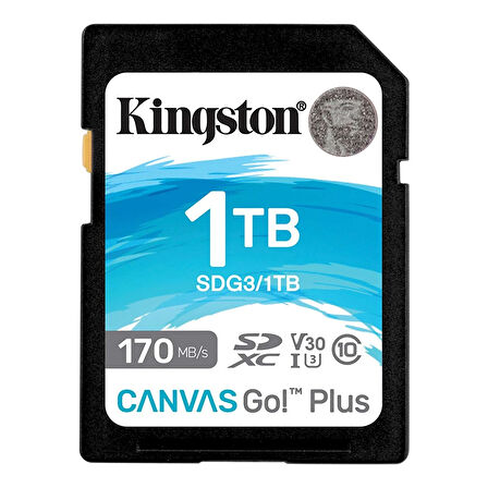 Kingston SDG3/1TB 1 TB 170-90Mb/s SDXC Canvas Go Plus C10 UHS-I U3 C30 SD Hafıza Kartı
