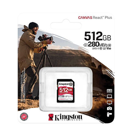 Kingston SDR2V6/512GB 512 GB 280-150Mb/s SDXC Canvas React Plus V60 UHS-II SD Kart