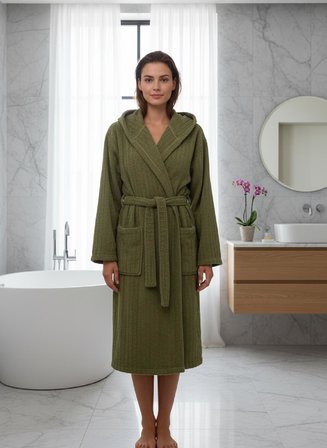 Pamuklu Kapüşonlu Unisex Bornoz