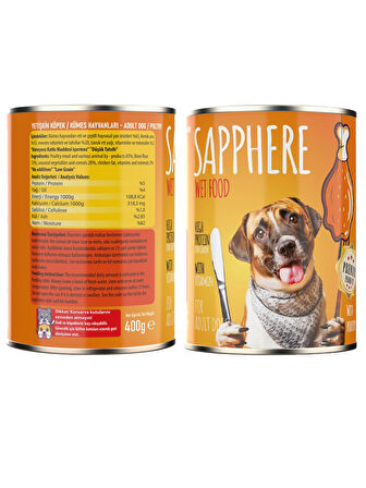 Sapphere Kümes Hayvanlı Yetişkin Köpek Maması Konserve 400 Gr 12 Adet