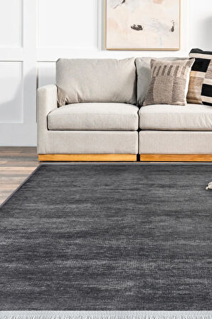 Azra Antrasit Kaymaz Taban Halı – Salon, Çocuk Odası ve Mutfak için Yıkanabilir, Yumuşak Kilim