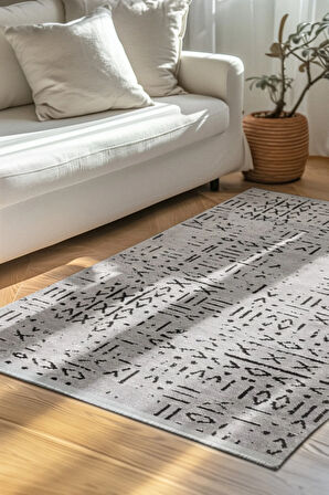 Venüs Iskandinav Gri Pamuk Dokuma Kaymaz Tabanlı Modern Yıkanabilir Kilim Halı