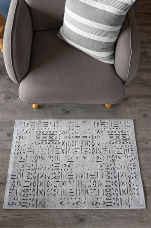 Venüs Iskandinav Gri Pamuk Dokuma Kaymaz Tabanlı Modern Yıkanabilir Kilim Halı