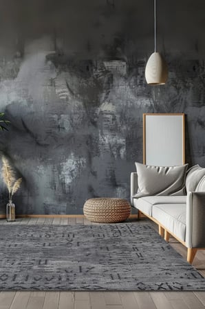 Venüs Yumuşak Pamuk Dokuma Kilim | Kaymaz Tabanlı Antrasit Iskandinav Halı | Salon Ve Mutfak Halısı