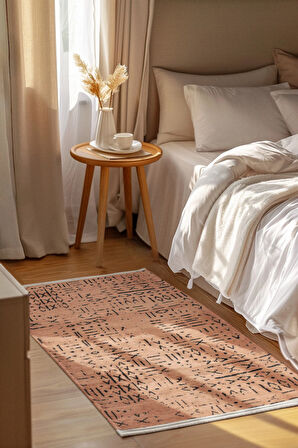 Venüs Hardal Iskandinav Desenli Yumuşak Kaymaz Tabanlı Pamuk Dokuma Kilim – Kolay Temizlenen Halı