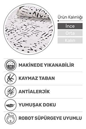 Venüs Beyaz İskandinav Desen Kaymaz Tabanlı Pamuk Dokuma Kilim