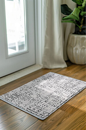 Venüs Beyaz İskandinav Desen Kaymaz Tabanlı Pamuk Dokuma Kilim