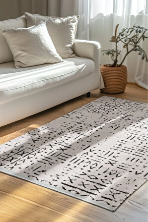 Venüs Beyaz İskandinav Desen Kaymaz Tabanlı Pamuk Dokuma Kilim