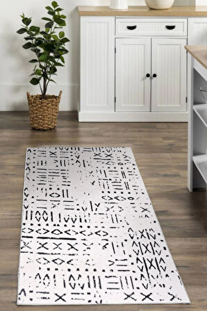 Venüs Beyaz İskandinav Desen Kaymaz Tabanlı Pamuk Dokuma Kilim