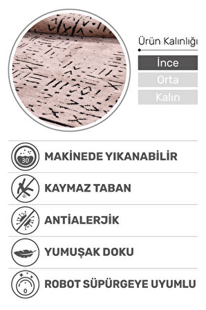 Venüs Kaymaz Tabanlı Bej (VİZON) Iskandinav Desenli Yumuşak Halı Pamuk Dokuma, Salon & Mutfak Kilim