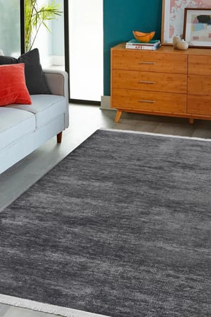 Azra Antrasit Kaymaz Taban Halı – Salon, Çocuk Odası ve Mutfak için Yıkanabilir, Yumuşak Kilim