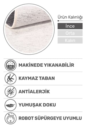 Azra Beyaz Kaymaz Taban Halı – Salon, Çocuk Odası ve Mutfak için Yıkanabilir, Yumuşak Kilim