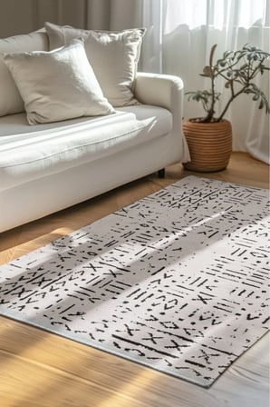 Venüs Beyaz İskandinav Desen Kaymaz Tabanlı Pamuk Dokuma Kilim