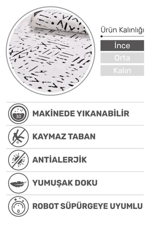 Venüs Beyaz İskandinav Desen Kaymaz Tabanlı Pamuk Dokuma Kilim