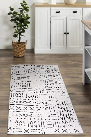 Venüs Beyaz İskandinav Desen Kaymaz Tabanlı Pamuk Dokuma Kilim