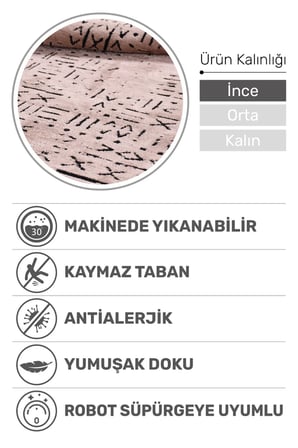 Venüs Kaymaz Tabanlı Bej (VİZON) Iskandinav Desenli Yumuşak Halı Pamuk Dokuma, Salon & Mutfak Kilim