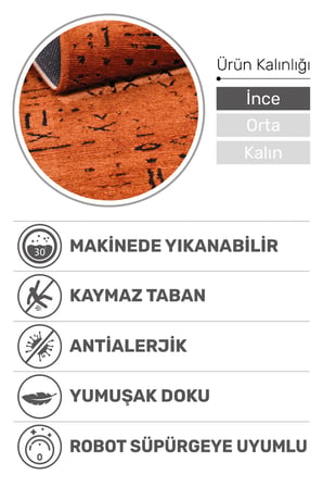 Venüs Kiremit Iskandinav Kilim, Yumuşak, Kaymaz Tabanlı, Yıkanabillir, Antialerjik Pamuk Halı