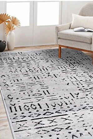 Venüs Iskandinav Gri Pamuk Dokuma Kaymaz Tabanlı Modern Yıkanabilir Kilim Halı