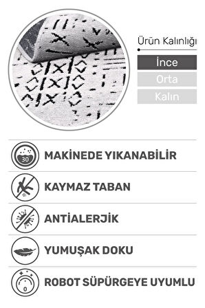 Venüs Iskandinav Gri Pamuk Dokuma Kaymaz Tabanlı Modern Yıkanabilir Kilim Halı