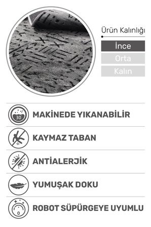 Venüs Yumuşak Pamuk Dokuma Kilim | Kaymaz Tabanlı Antrasit Iskandinav Halı | Salon Ve Mutfak Halısı