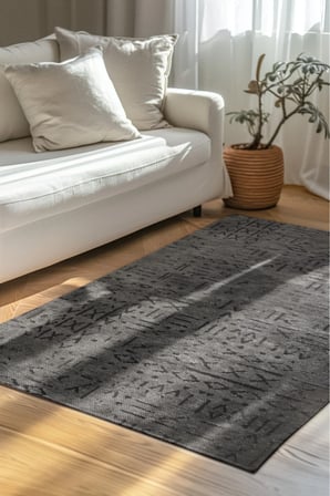 Venüs Yumuşak Pamuk Dokuma Kilim | Kaymaz Tabanlı Antrasit Iskandinav Halı | Salon Ve Mutfak Halısı