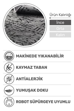 Venüs Yumuşak Pamuk Dokuma Kilim | Kaymaz Tabanlı Antrasit Iskandinav Halı | Salon Ve Mutfak Halısı