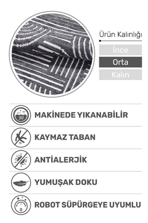 Revna Antrasit Yıkanabilir Halı Kaydırmaz Tabanlı Pamuk Dokuma Salon Mutfak Koridor İçin