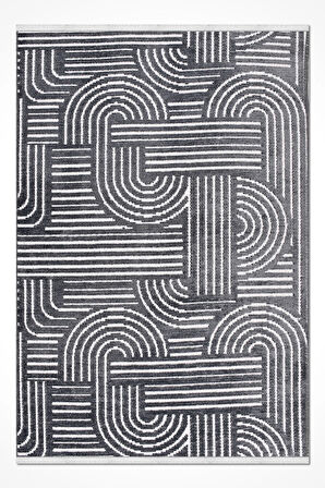 Revna Antrasit Yıkanabilir Halı Kaydırmaz Tabanlı Pamuk Dokuma Salon Mutfak Koridor İçin